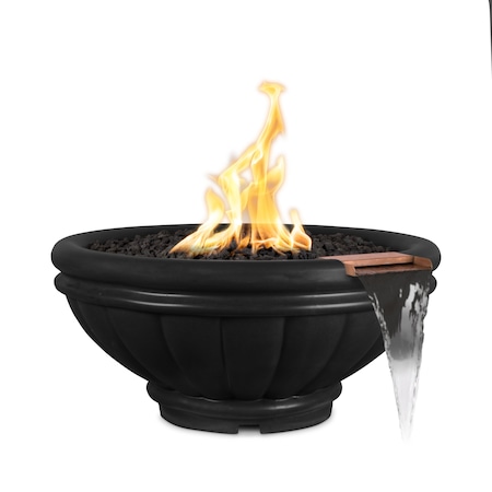The Outdoor Plus 36 Round Roma Fire & Water Bowl - GFRC Concrete - Black - Match Lit - Liquid Propane OPT-ROMFW36-BLK-LP